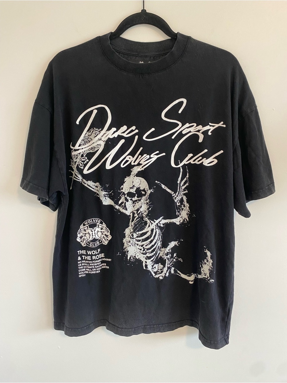 Darc Sport Wolves Club Civil Regime Tee Black Graphic Skeleton Crewneck T-Shirt